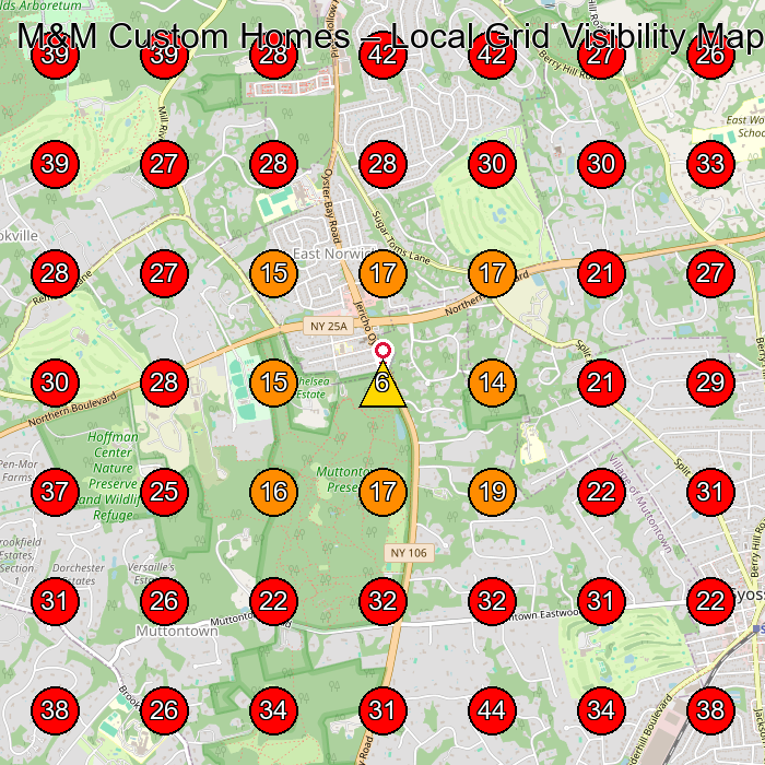 M&M Custom Homes GeoGrid visibility map for Custom Home Builder in Huntington